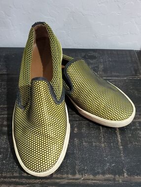 Jimmy Choo Yellow and Black Slip-On Loafers Vintage Retro Honeycomb Throwback